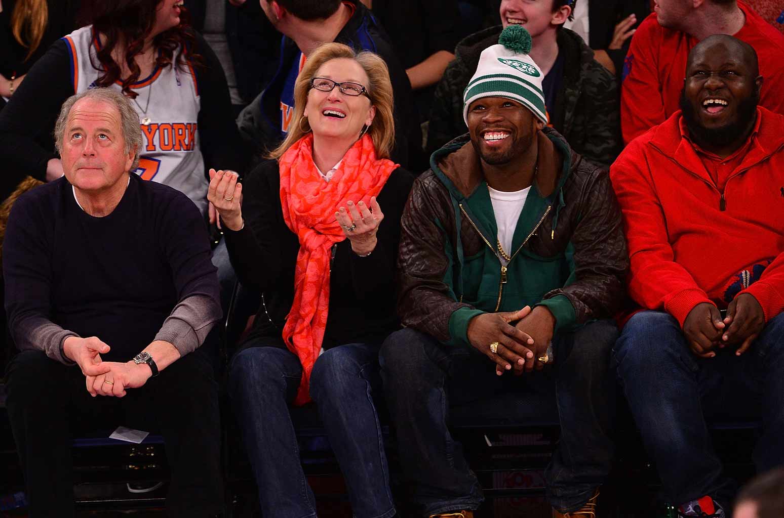 Meryl Streep, 50 Cent and other celebrities sitting courtside at Madison Square Garden for a New York Knicks game
